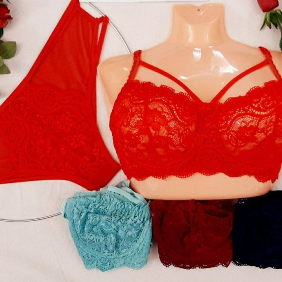 Sheer Floral Underwired Sexy Bra & Pantie Non-Padded set - Picture 4 of 6